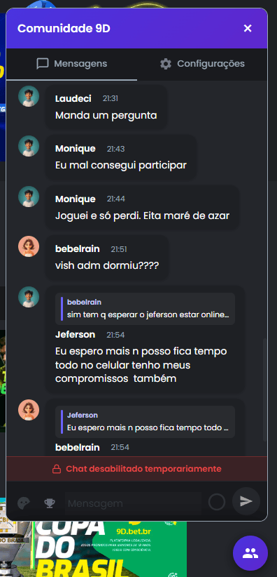 Chat ao vivo da comunidade