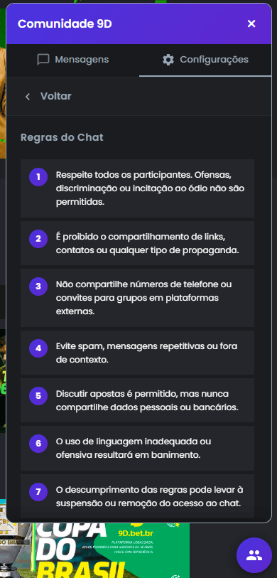 Regras do chat da comunidade